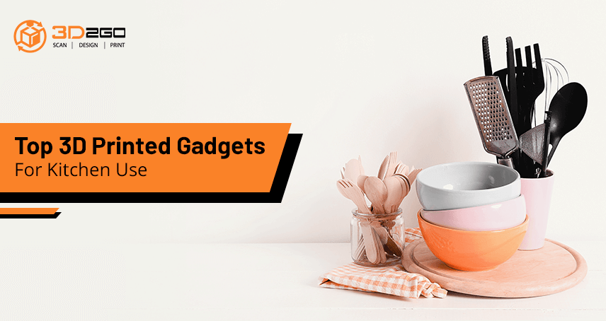 A blog banner by 3D2GO Philippines titled Top 3D Printed Gadgets For Kitchen Use
