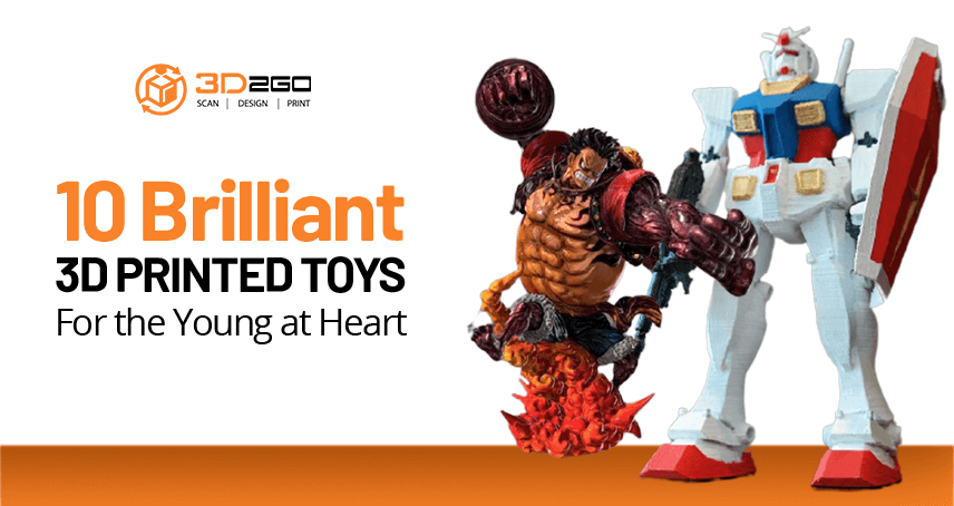 Blog banner for 10 Brilliant 3D Printed Toys For the Young at Heart by 3D2Go